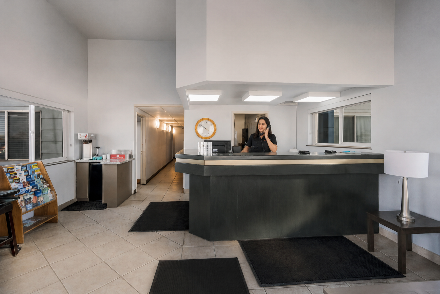 Hotels Near I-80 in Wells NV featuring a welcoming hotel front desk and guest check-in area